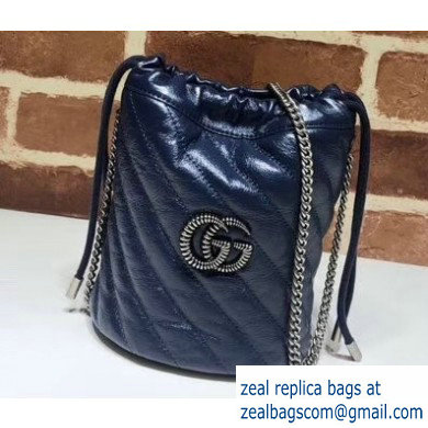 Gucci Diagonal GG Marmont Double G Mini Bucket Bag 575163 Blue/White 2020 - Click Image to Close