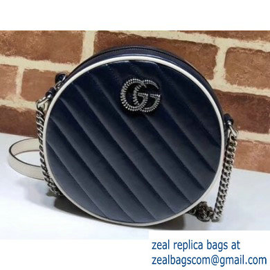 Gucci Diagonal GG Marmont Mini Round Shoulder Bag 550154 Blue/White 2020 - Click Image to Close