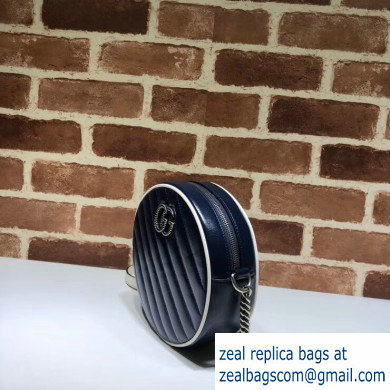 Gucci Diagonal GG Marmont Mini Round Shoulder Bag 550154 Blue/White 2020 - Click Image to Close
