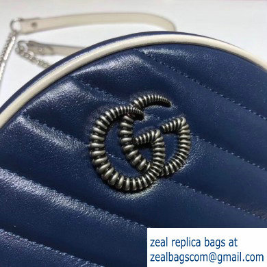 Gucci Diagonal GG Marmont Mini Round Shoulder Bag 550154 Blue/White 2020 - Click Image to Close