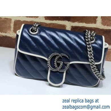Gucci Diagonal GG Marmont Mini Shoulder Bag 446744 Blue/White 2020 - Click Image to Close