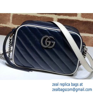 Gucci Diagonal GG Marmont Mini Shoulder Camera Bag 448065 Leather Blue/White 2020 - Click Image to Close