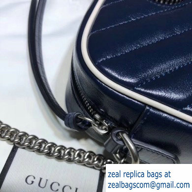 Gucci Diagonal GG Marmont Mini Shoulder Camera Bag 448065 Leather Blue/White 2020 - Click Image to Close