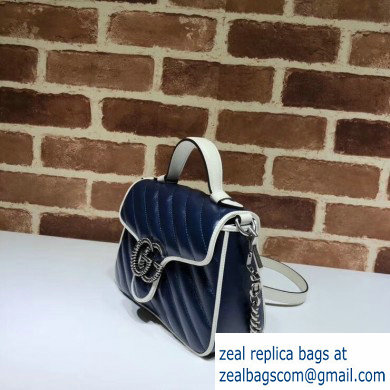 Gucci Diagonal GG Marmont Mini Top Handle Bag 583571 Blue/White 2020 - Click Image to Close