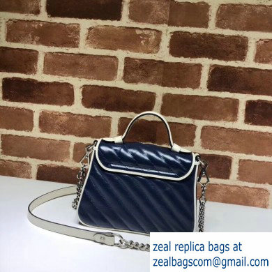 Gucci Diagonal GG Marmont Mini Top Handle Bag 583571 Blue/White 2020 - Click Image to Close