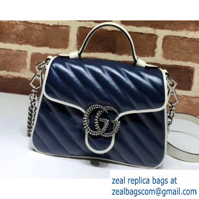 Gucci Diagonal GG Marmont Mini Top Handle Bag 583571 Blue/White 2020 - Click Image to Close