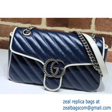 Gucci Diagonal GG Marmont Small Shoulder Bag 443497 Blue/White 2020 - Click Image to Close