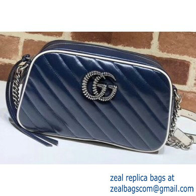 Gucci Diagonal GG Marmont Small Shoulder Camera Bag 447632 Leather Blue/White 2020 - Click Image to Close