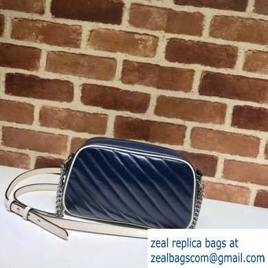 Gucci Diagonal GG Marmont Small Shoulder Camera Bag 447632 Leather Blue/White 2020 - Click Image to Close