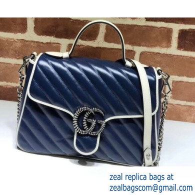 Gucci Diagonal GG Marmont Small Top Handle Bag 498110 Blue/White 2020 - Click Image to Close