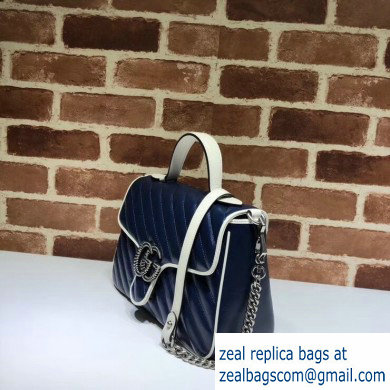 Gucci Diagonal GG Marmont Small Top Handle Bag 498110 Blue/White 2020