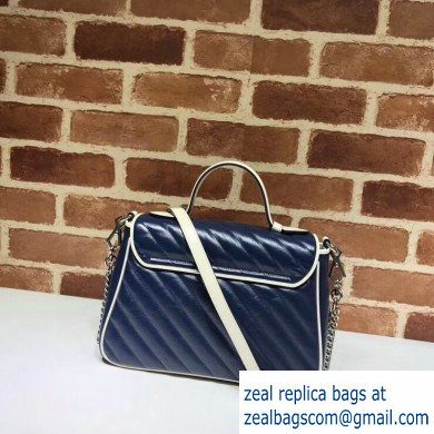 Gucci Diagonal GG Marmont Small Top Handle Bag 498110 Blue/White 2020