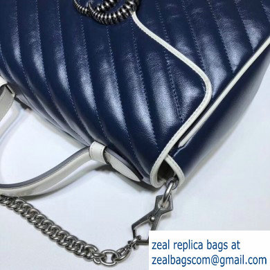 Gucci Diagonal GG Marmont Small Top Handle Bag 498110 Blue/White 2020