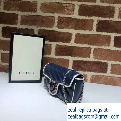 Gucci Diagonal GG Marmont Super Mini Shoulder Bag 574969 Blue/White 2020 - Click Image to Close