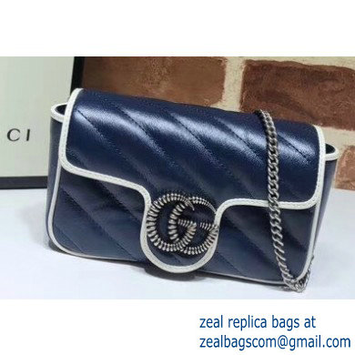 Gucci Diagonal GG Marmont Super Mini Shoulder Bag 574969 Blue/White 2020 - Click Image to Close