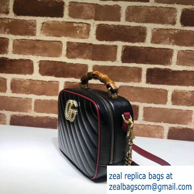 Gucci GG Marmont Small Shoulder Bag with Bamboo 602270 Black/Red 2020 - Click Image to Close