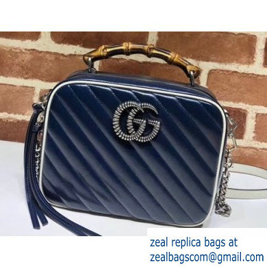 Gucci GG Marmont Small Shoulder Bag with Bamboo 602270 Blue/White 2020 - Click Image to Close