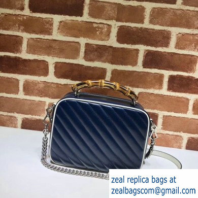 Gucci GG Marmont Small Shoulder Bag with Bamboo 602270 Blue/White 2020 - Click Image to Close