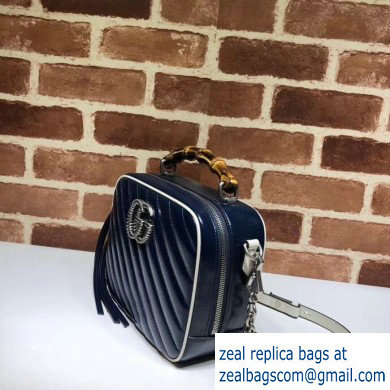 Gucci GG Marmont Small Shoulder Bag with Bamboo 602270 Blue/White 2020