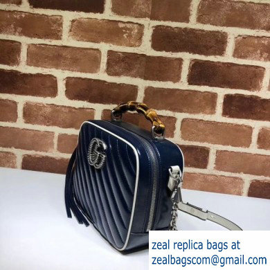 Gucci GG Marmont Small Shoulder Bag with Bamboo 602270 Blue/White 2020 - Click Image to Close