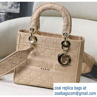 Lady Dior Medium Bag in Embroidered Canvas Nude 2020 - Click Image to Close