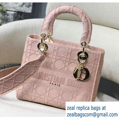 Lady Dior Medium Bag in Embroidered Canvas Pink 2020