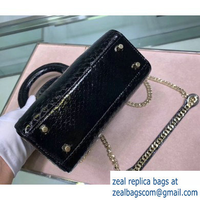 Lady Dior Mini Bag with Chain in Python Black - Click Image to Close