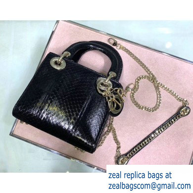 Lady Dior Mini Bag with Chain in Python Black - Click Image to Close