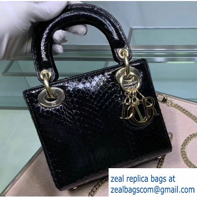 Lady Dior Mini Bag with Chain in Python Black - Click Image to Close