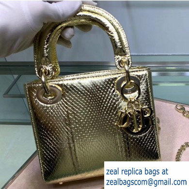 Lady Dior Mini Bag with Chain in Python Gold - Click Image to Close