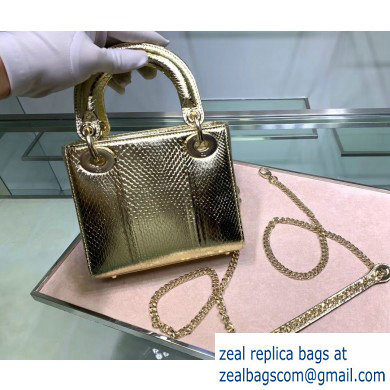 Lady Dior Mini Bag with Chain in Python Gold - Click Image to Close