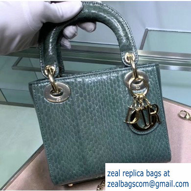 Lady Dior Mini Bag with Chain in Python Mint Green - Click Image to Close