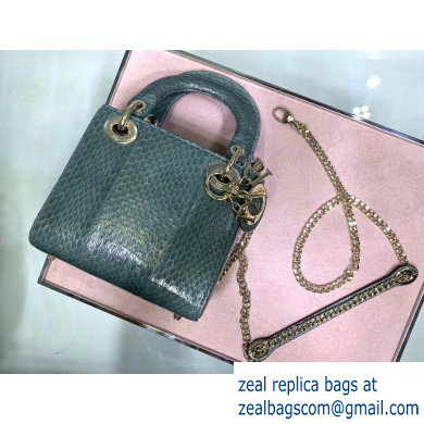 Lady Dior Mini Bag with Chain in Python Mint Green