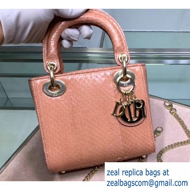 Lady Dior Mini Bag with Chain in Python Nude Pink