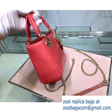 Lady Dior Mini Bag with Chain in Python Peach Red