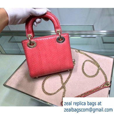 Lady Dior Mini Bag with Chain in Python Peach Red - Click Image to Close