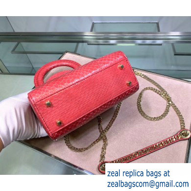 Lady Dior Mini Bag with Chain in Python Peach Red