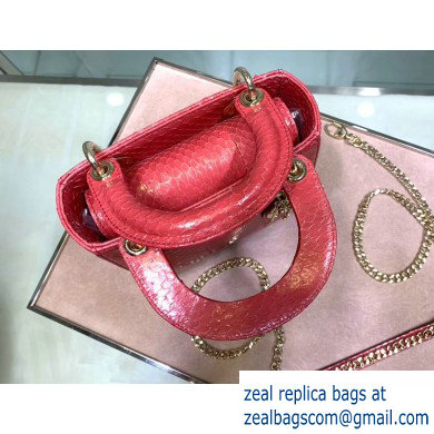 Lady Dior Mini Bag with Chain in Python Peach Red - Click Image to Close
