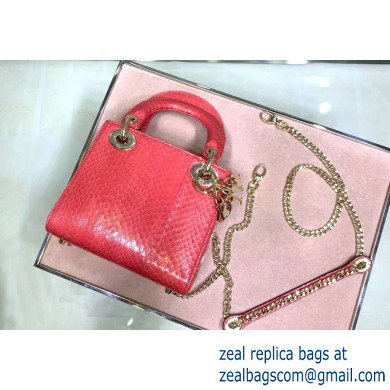 Lady Dior Mini Bag with Chain in Python Peach Red