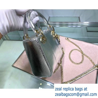 Lady Dior Mini Bag with Chain in Python Silver - Click Image to Close