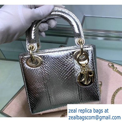 Lady Dior Mini Bag with Chain in Python Silver - Click Image to Close