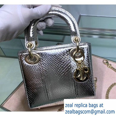 Lady Dior Mini Bag with Chain in Python Silver