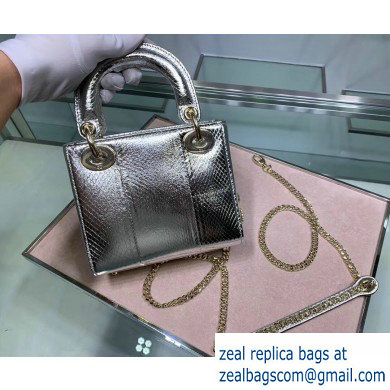 Lady Dior Mini Bag with Chain in Python Silver