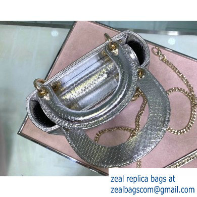 Lady Dior Mini Bag with Chain in Python Silver - Click Image to Close