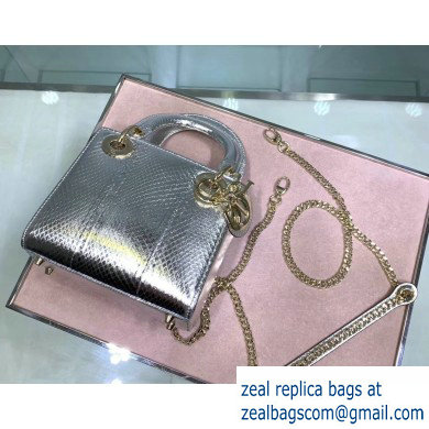 Lady Dior Mini Bag with Chain in Python Silver