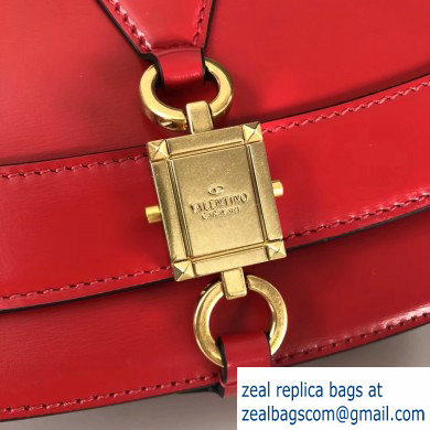 Valentino Small VLocker Leather Saddle Bag Red 2020