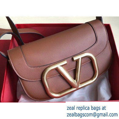 Valentino Supervee Calfskin Crossbody Large Bag Brown/Gold 2020
