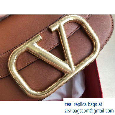 Valentino Supervee Calfskin Crossbody Large Bag Brown/Gold 2020