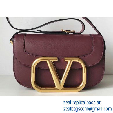 Valentino Supervee Calfskin Crossbody Large Bag Burgundy/Gold 2020 - Click Image to Close