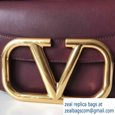 Valentino Supervee Calfskin Crossbody Large Bag Burgundy/Gold 2020 - Click Image to Close